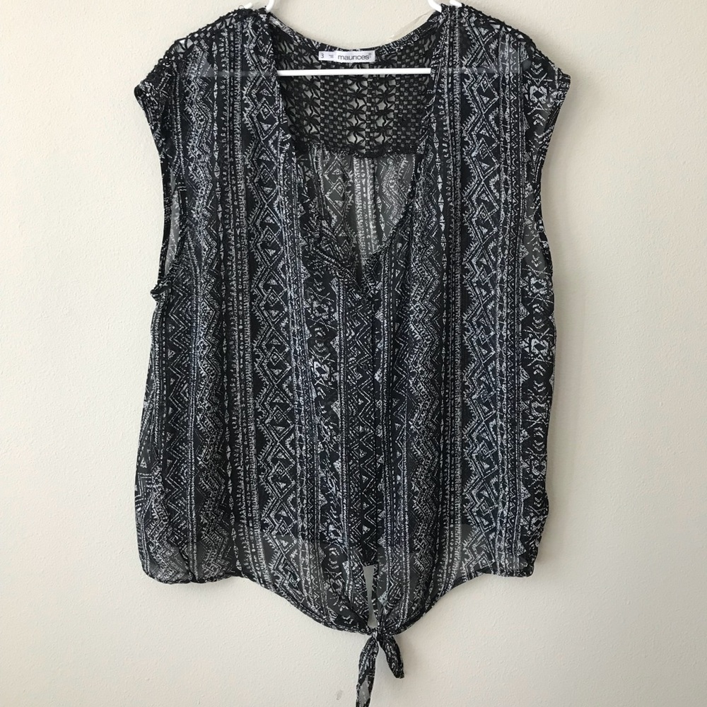 Plus size black Aztec print with tie front